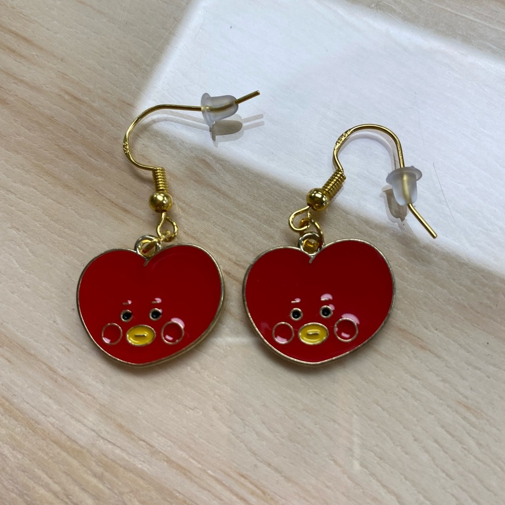 BT21 Tata earrings 925 stamped gold and red